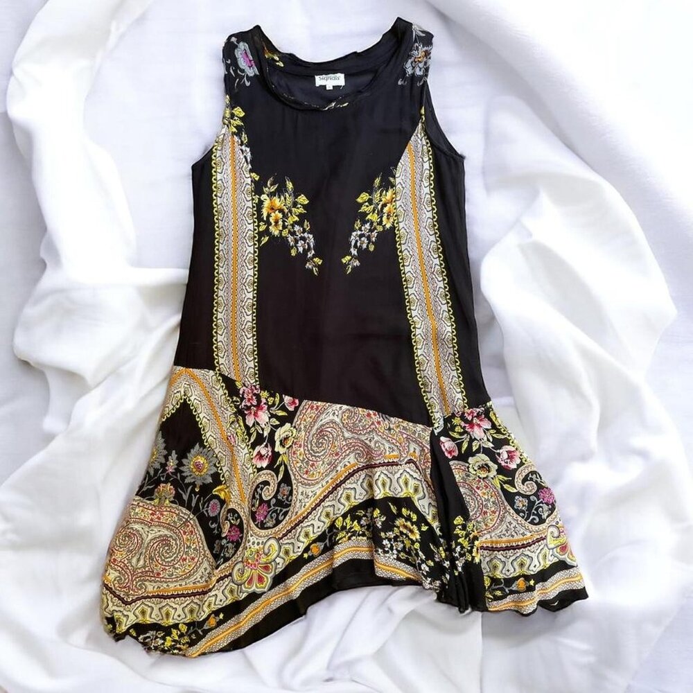 Black midi sundress with asymmetrical hem